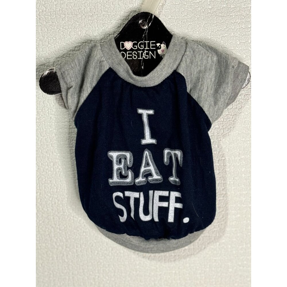 I Eat Stuff Dog T-Shirt Navy and Gray Pets Size Small